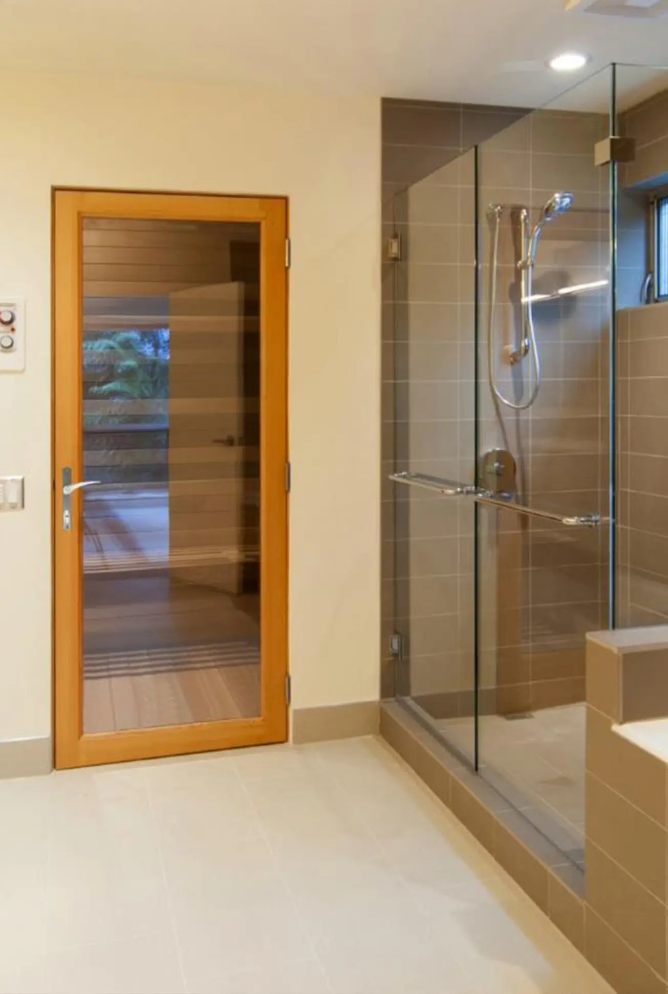 Traditional wood LaCantina swinging doors add warmth and refined entry character