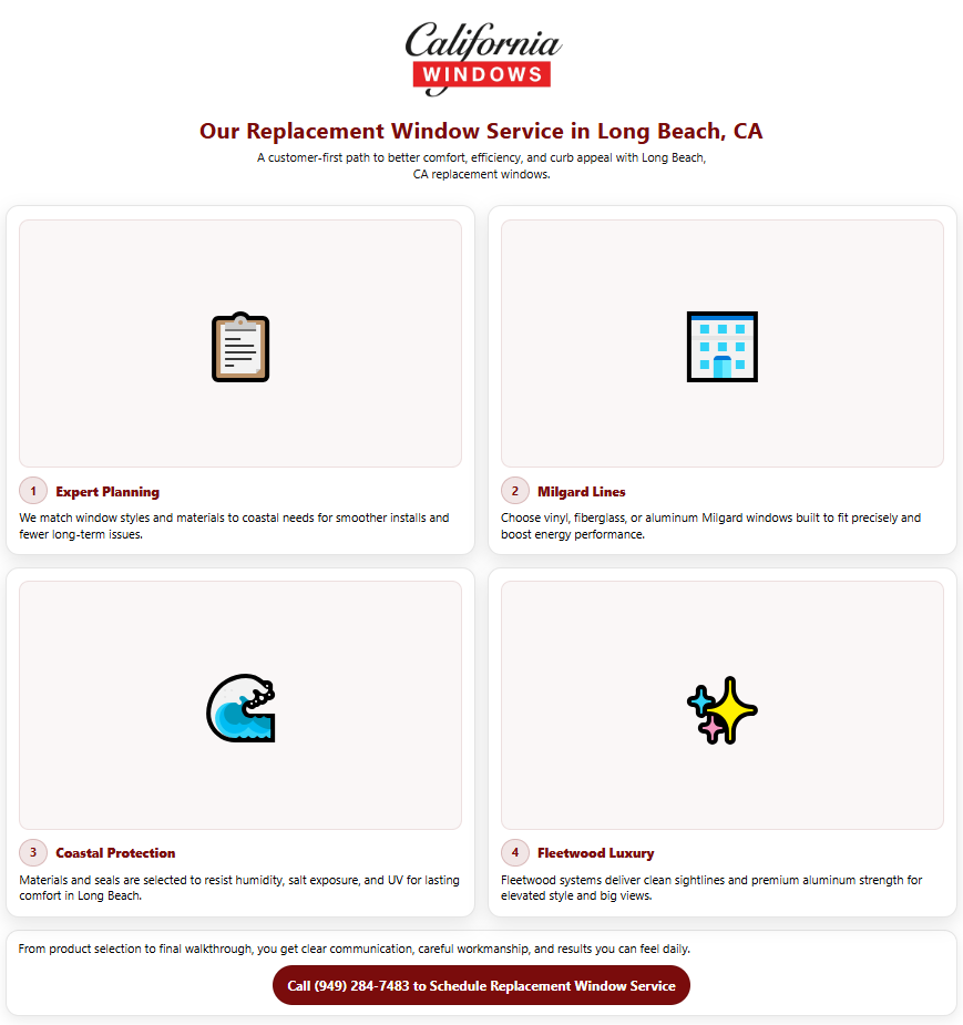 Long Beach, CA replacement window service infographic