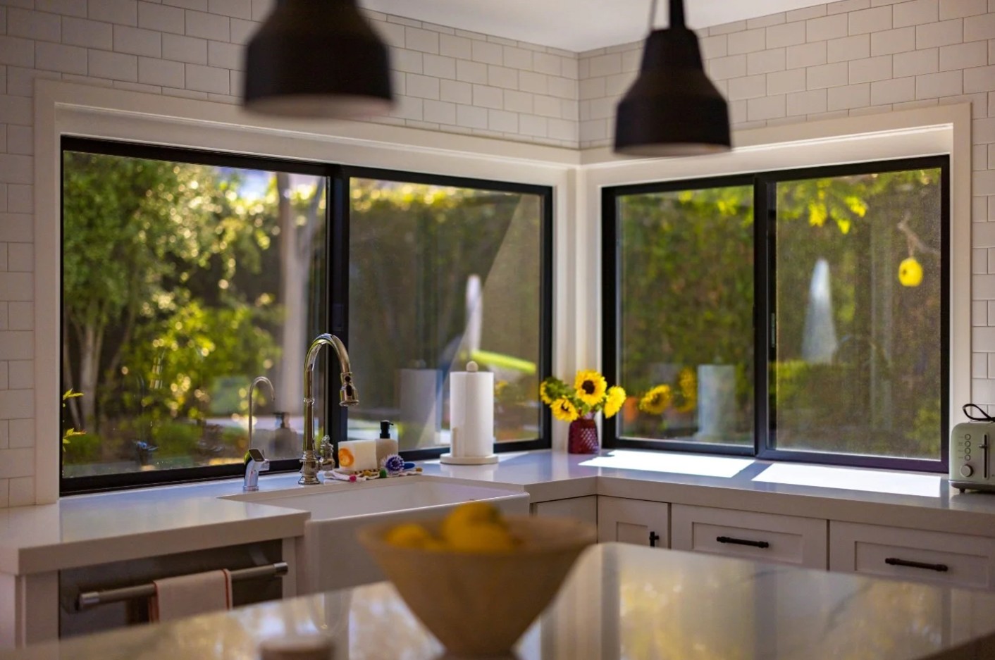 Bright kitchen featuring modern anaheim ca replacement windows