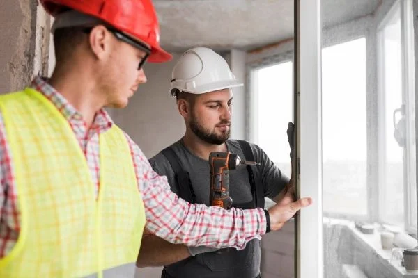 two professionals installing replacement windows in Fountain Valley, CA